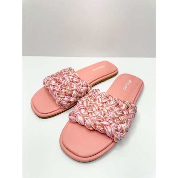 Abound Shoes - Abound Slide Sandals Womens‎ Size 5 Pink Woven Slip On Open Toe Flats